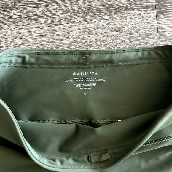 NWT Athleta Interval Stash High Rise 7/8 Leggings Aspen Olive Size Large Pocket - Picture 11 of 16